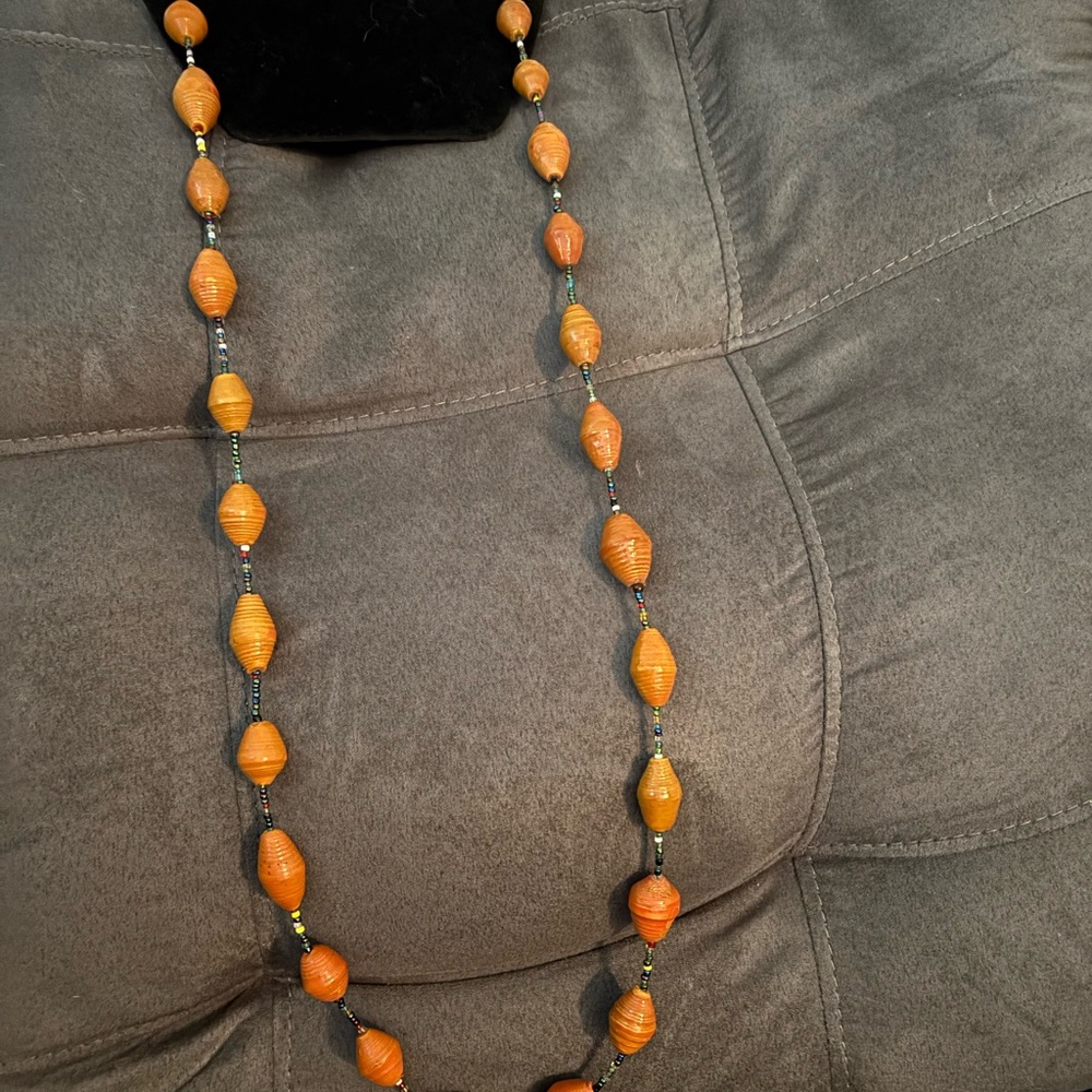 Elegant Orange Beaded Necklace. New handmade in Rwanda
